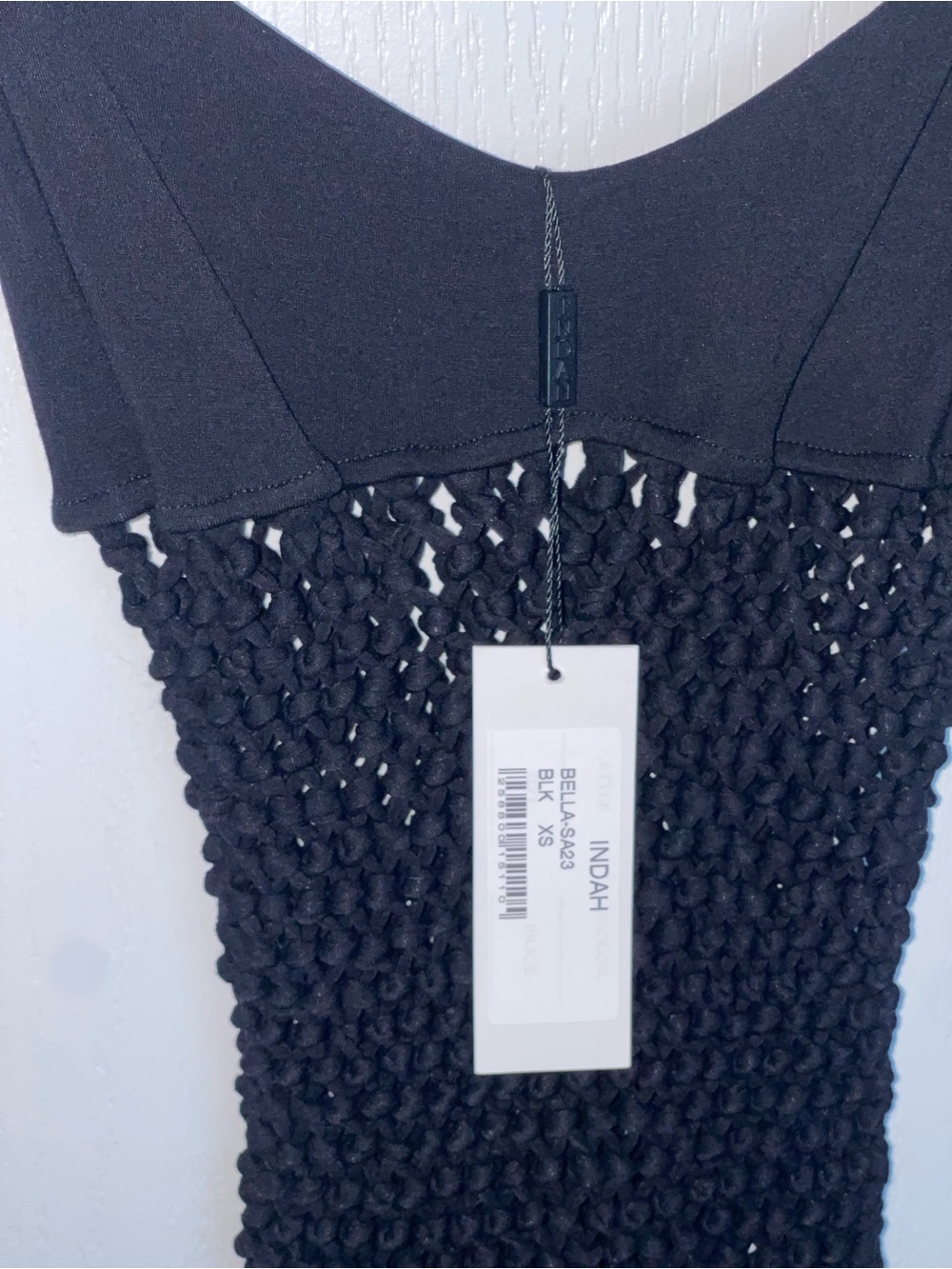 NEW INDAH BELLA DRESS $240 Black Mesh Cutout Maxi Dress Crochet Sz XS - Picture 8 of 16